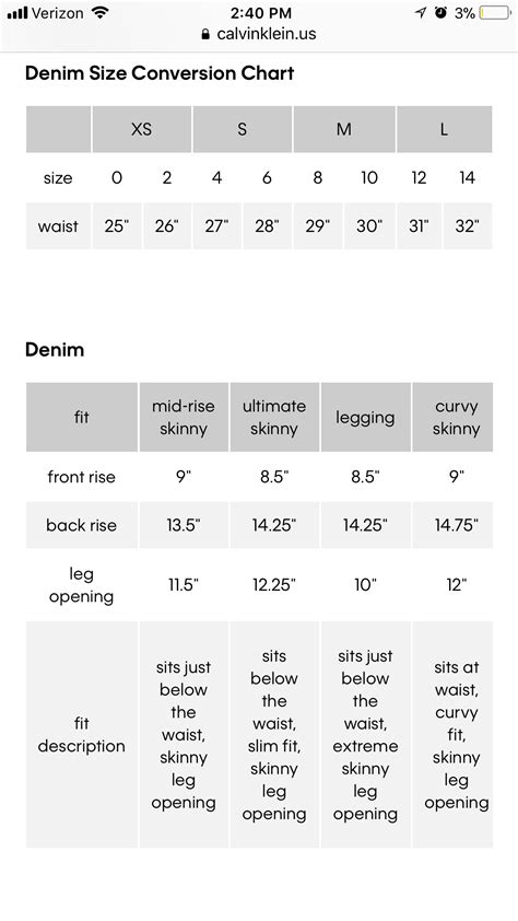 calvin klein activewear size chart.